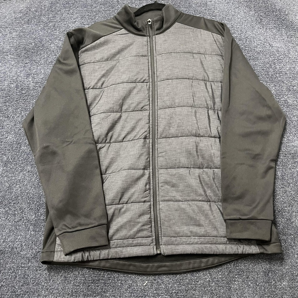 PGA TOUR Jacket Mens Large Gray Quilted Full Zip Insulated Golf Check SU3152